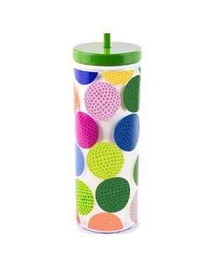 Kate Spade Golf ball Acrylic Tumbler with Green Lid and Straw New